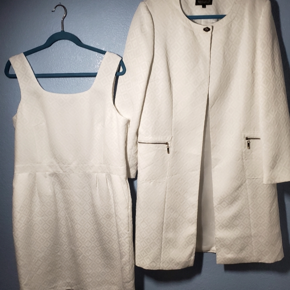 JOHN MEYER ALL WHITE 2 PIECE COAT & DRESS SZ 14